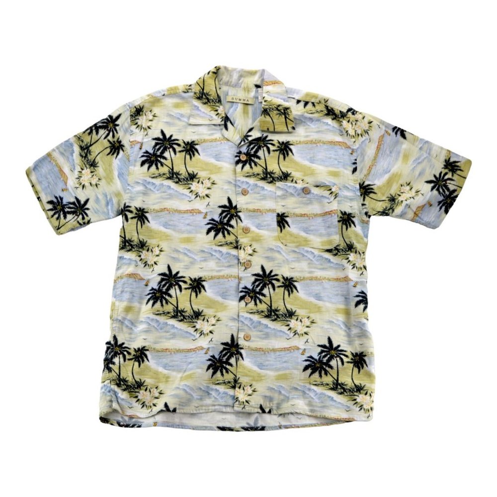 Summa Mens Hawaiian Shirt Size Adult Medium Palm Button-up Short‎ Sleeve